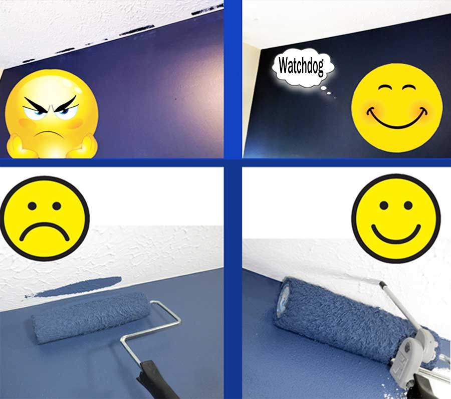 Paint roller guide preventing ceiling paint marks